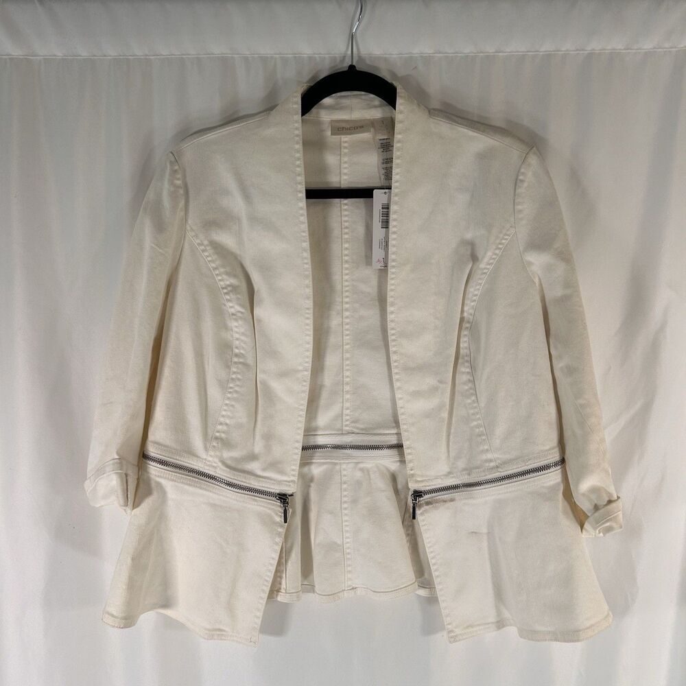 New Chico's Cardigan Women's Medium White Open Front Zip Bottom Cotton Blend